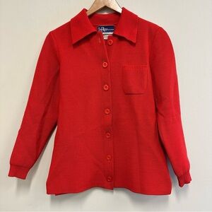 Vintage Wool Blend LeRoy Red-Orange Button-Up Cardigan